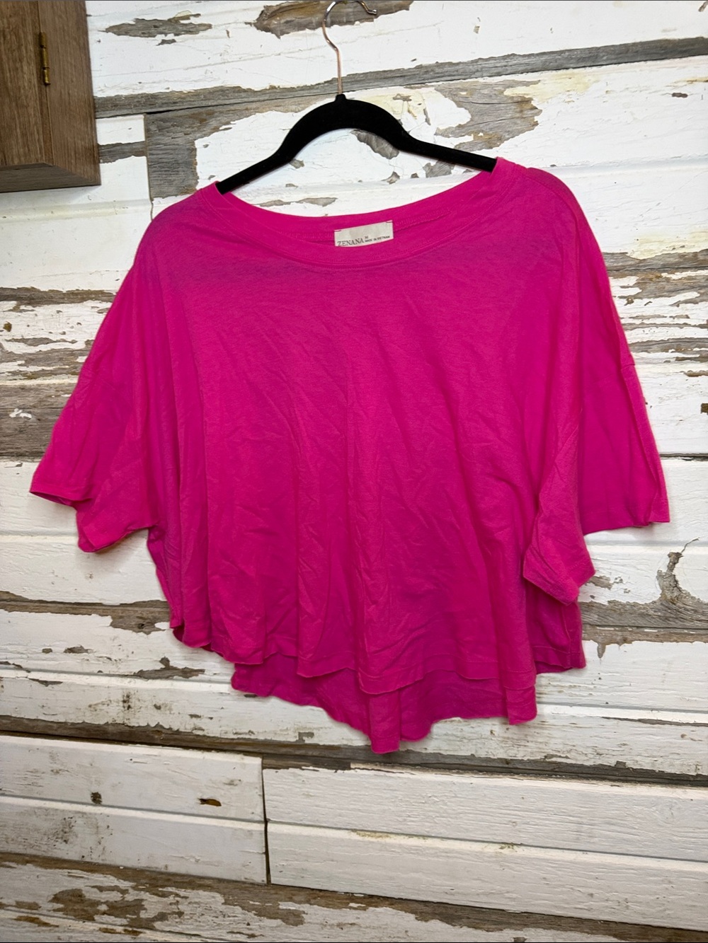 Zenana Outfitters Fuchsia Cropped Draped Scoop Neck Top